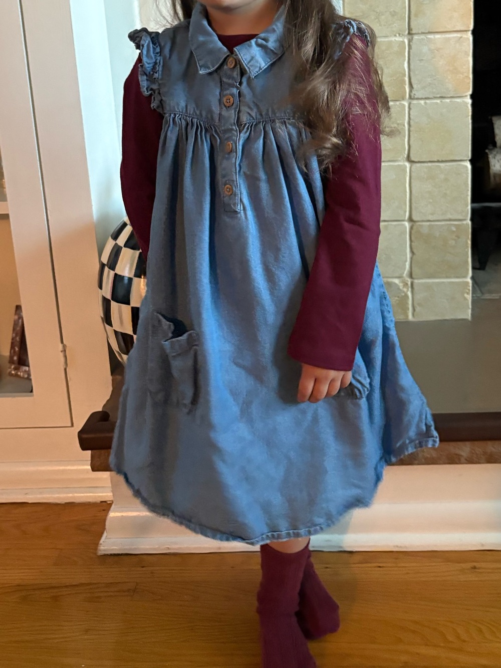 Tahari Denim Blue Kids Dress with Ruffles